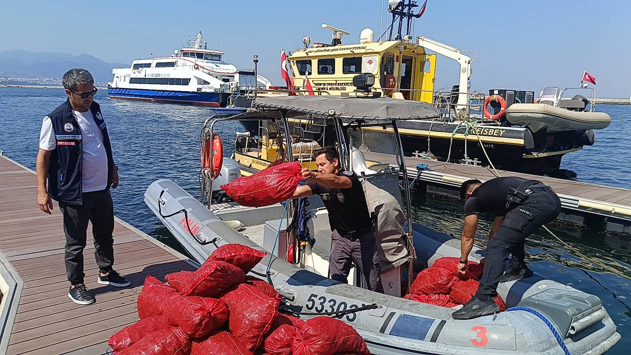 İzmir’de 560 kilo kara midyeye el konuldu